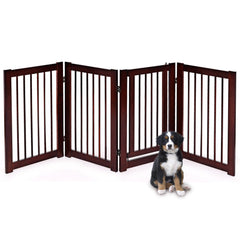 30 Inch Tall 4-Panel Freestanding Pet Gate Wooden Dog Fence