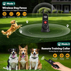 Wireless Dog Fence Collar Electric Training Remote Waterproof 1640ft Range