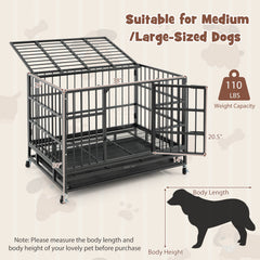 48 Inch Foldable Heavy-Duty Metal Dog Cage with Lockable Rolling Casters and Tray