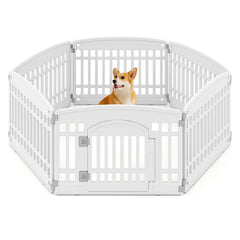 6-Panel Plastic Dog Playpen 24 Inch Indoor Outdoor Pet Fence with Locking Door-White