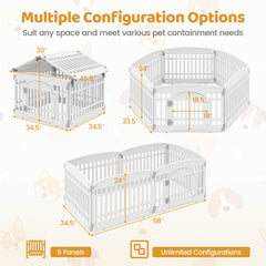 6-Panel Plastic Dog Playpen 24 Inch Indoor Outdoor Pet Fence with Locking Door-White