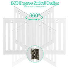 24 Inch Folding Wooden Freestanding Pet Gate Dog Gate with 360¬∞ Hinge