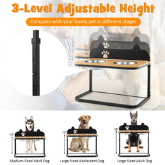Dog Bowl Stand with 2 Stainless Steel Food Water Bowls