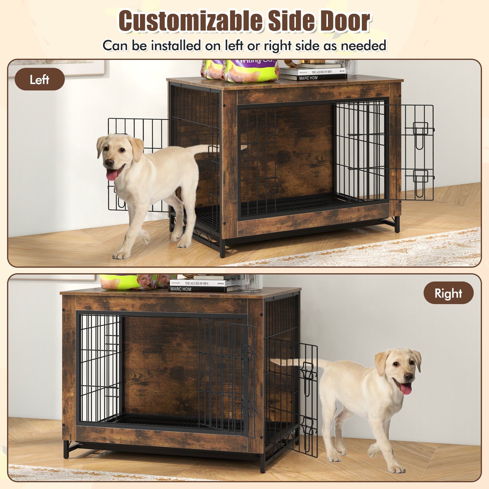 Dog Crate Furniture with Double Lockable Doors and Removable Pull-out Tray