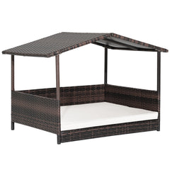 Wicker Dog House with Waterproof Roof and Washable Cushion Cover