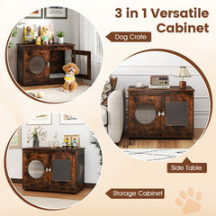 Furniture Style Dog Crate for Small and Medium Dogs with Translucent Window and Lockable Door-Rustic Brown