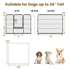 16 Panel 24/32/40 Inches Height Dog Playpen with Lock and Large Door